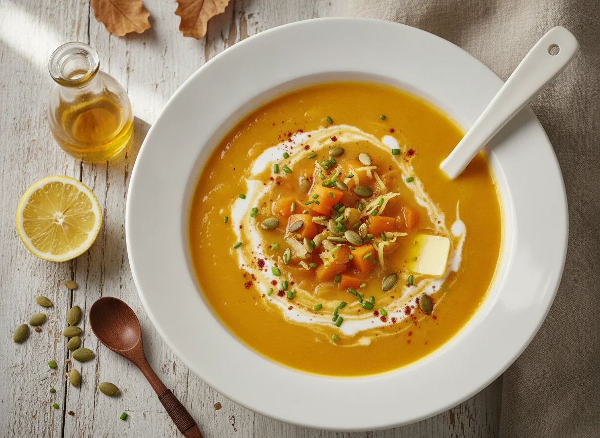 Kürbis-Möhren-Suppe mit Kokosmilch photo