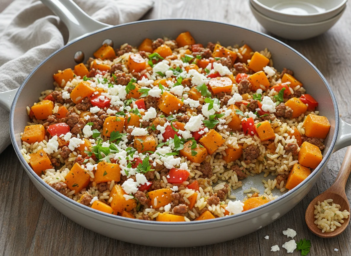 Kürbis-Reis-Pfanne mit Hackfleisch photo