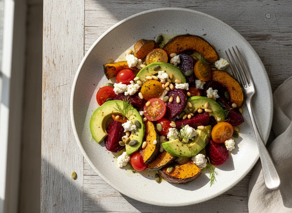 Kürbis-Rote-Bete-Salat mit Feta und Kernen photo