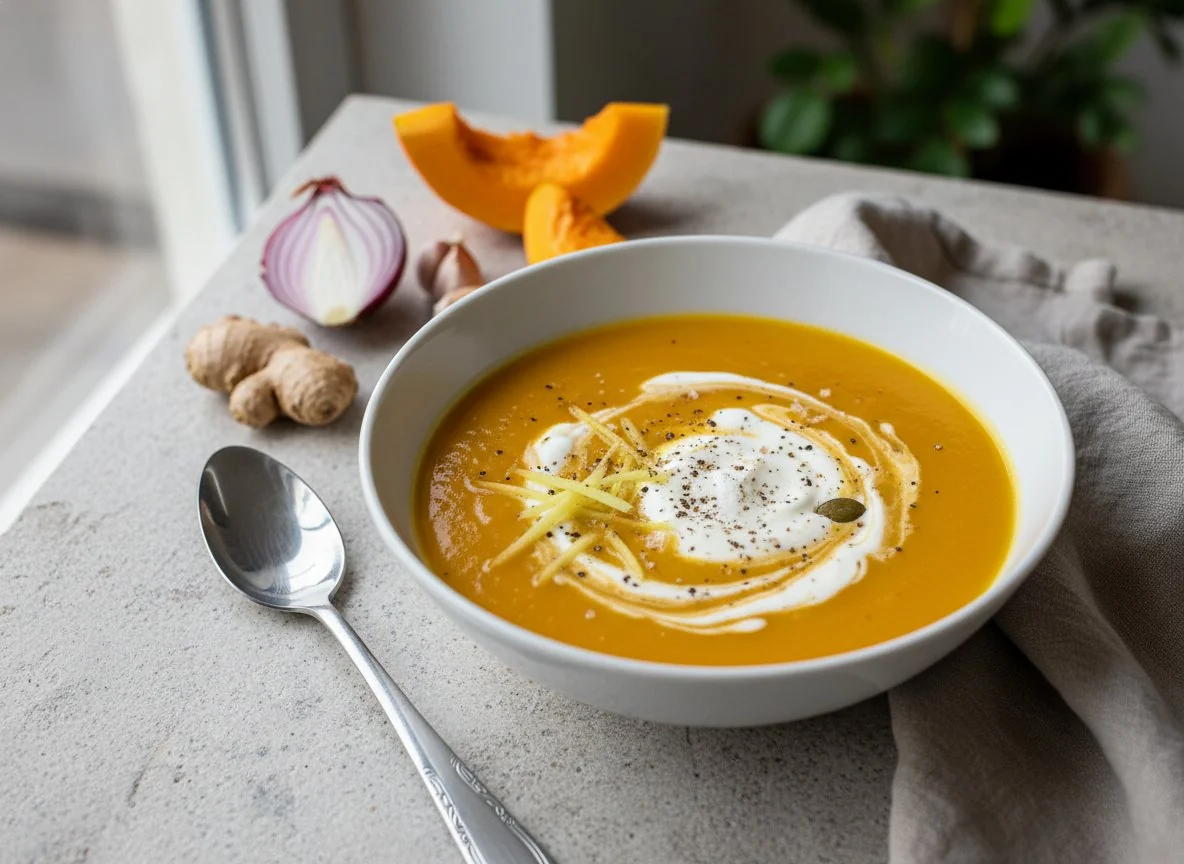 Kürbissuppe mit Sauerrahm photo