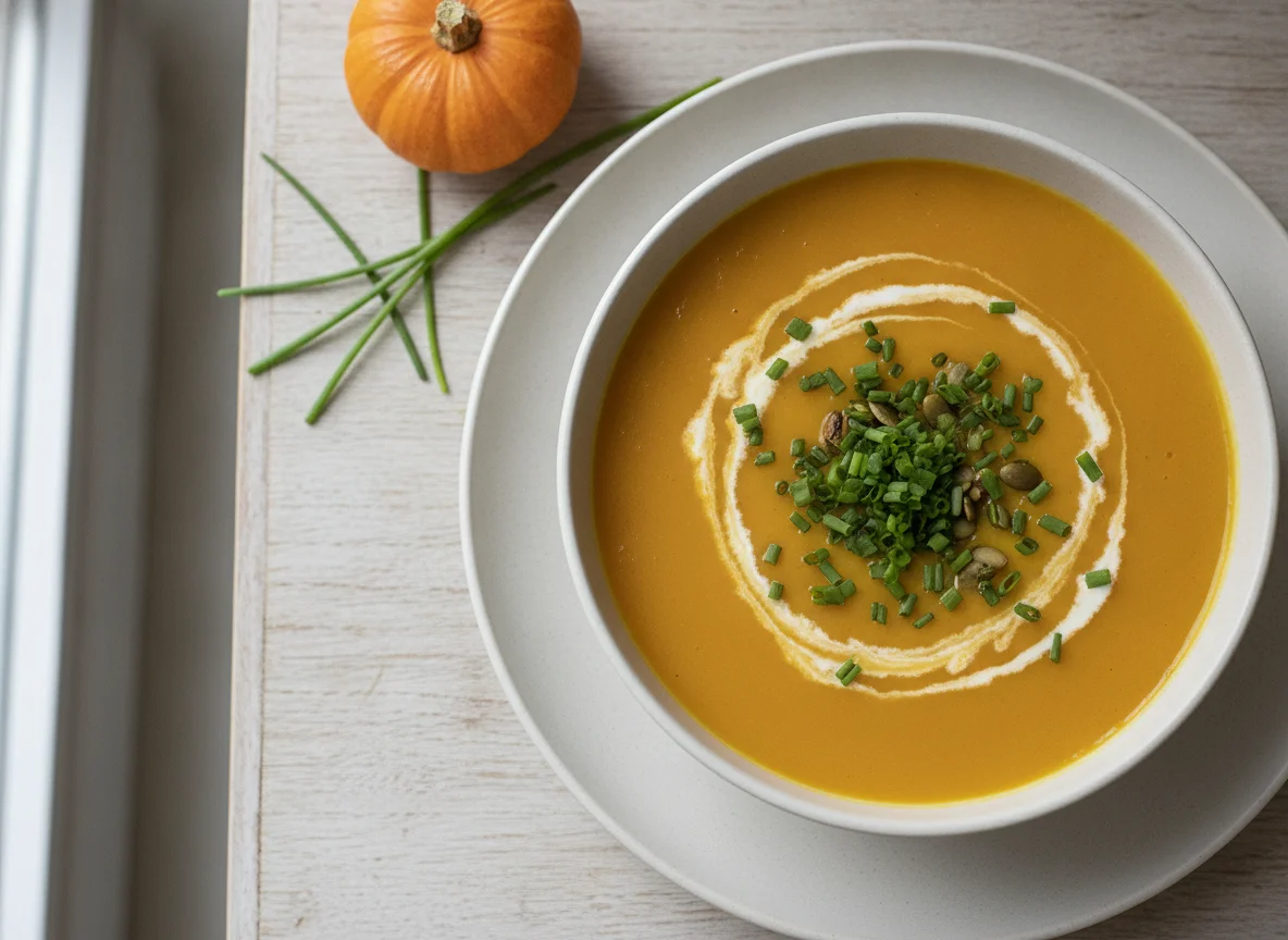 Kürbissuppe mit Schnittlauch photo