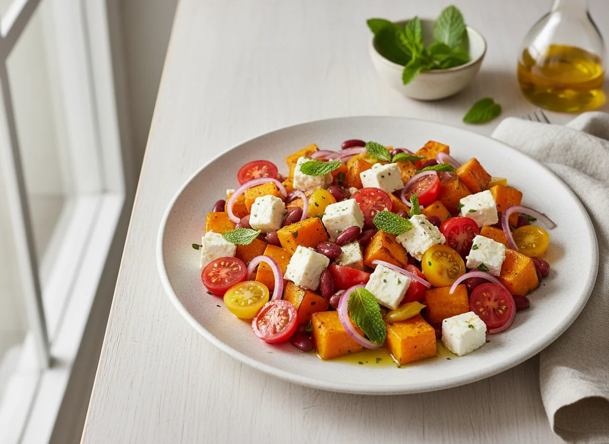 Kürbis-Tomaten-Salat mit Feta photo