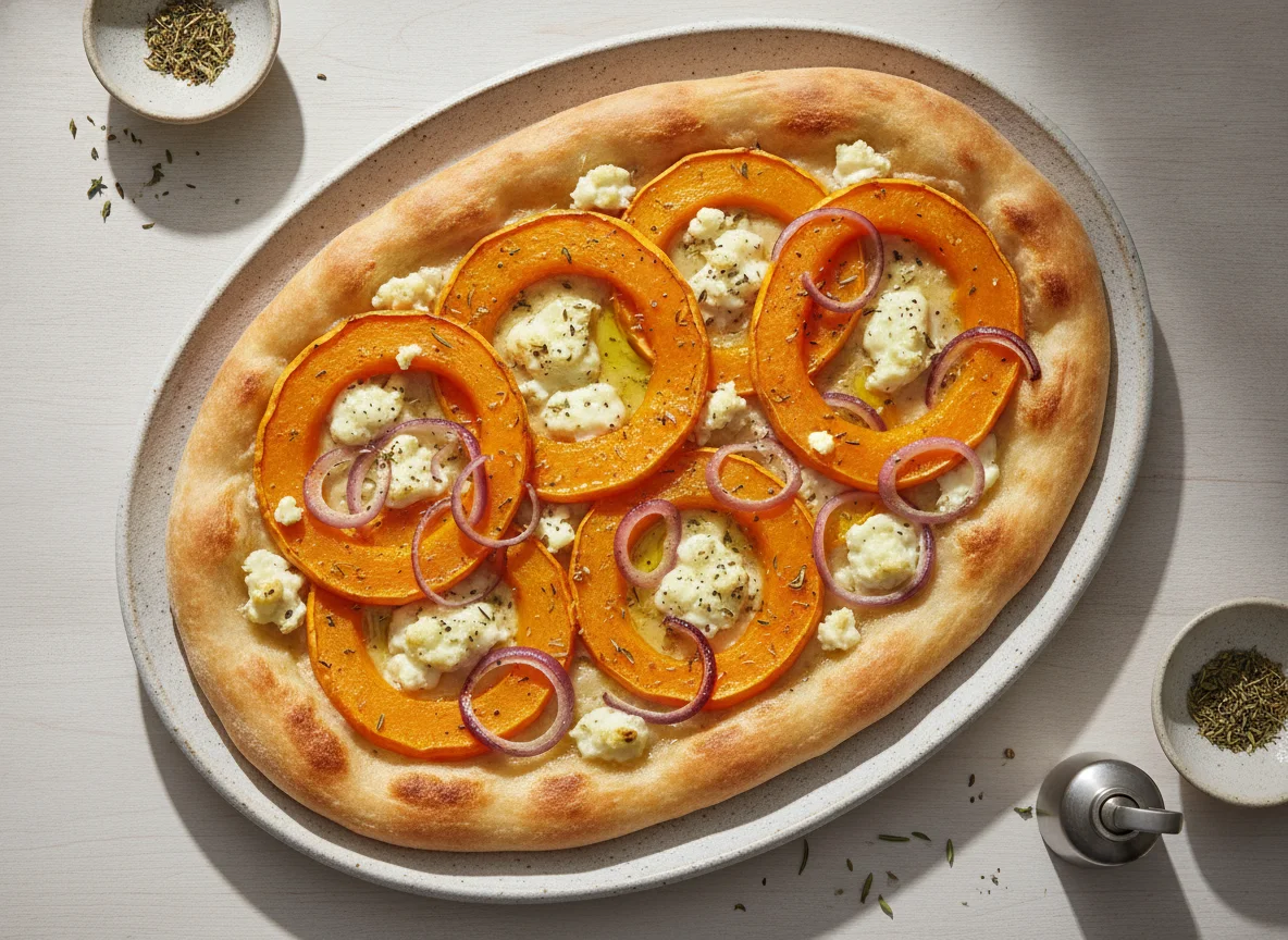 Kürbis-Ziegenkäse-Flammkuchen photo