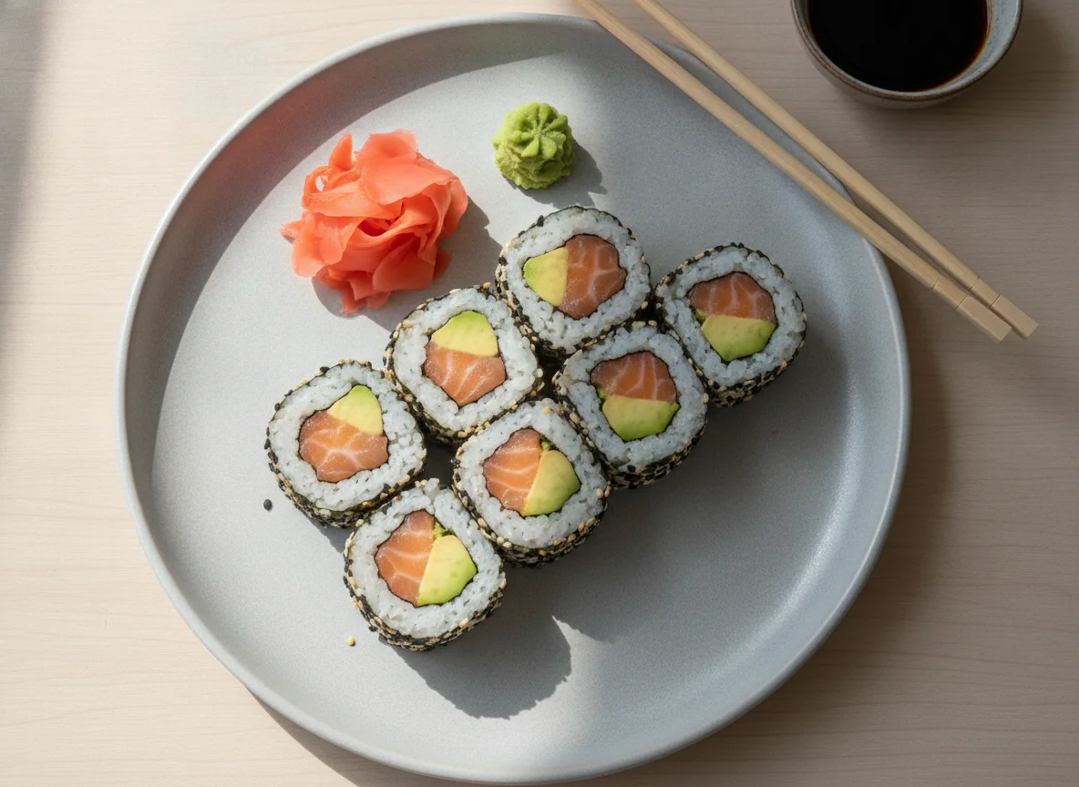 Lachs Avocado Sushi Rollen photo