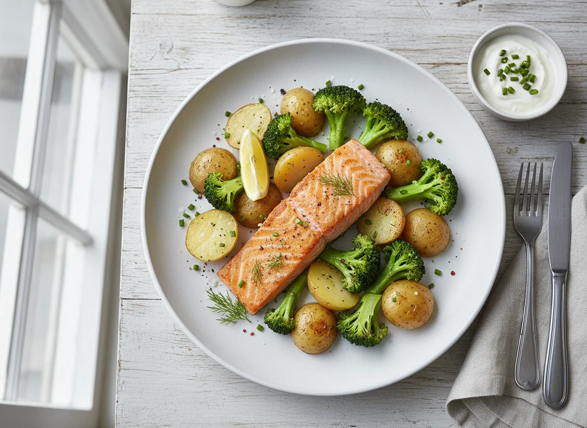 Lachs mit Brokkoli und Kartoffeln photo