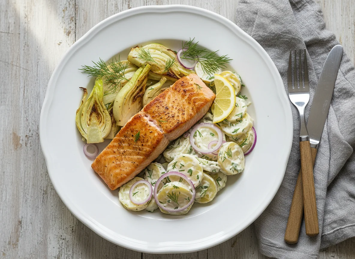 Lachs mit Fenchel und Kartoffelsalat photo