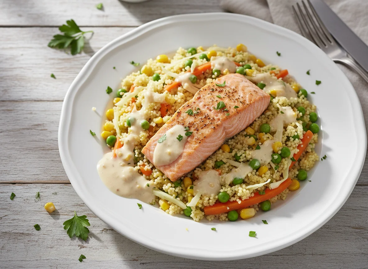 Lachs mit Gemüse und Couscous photo