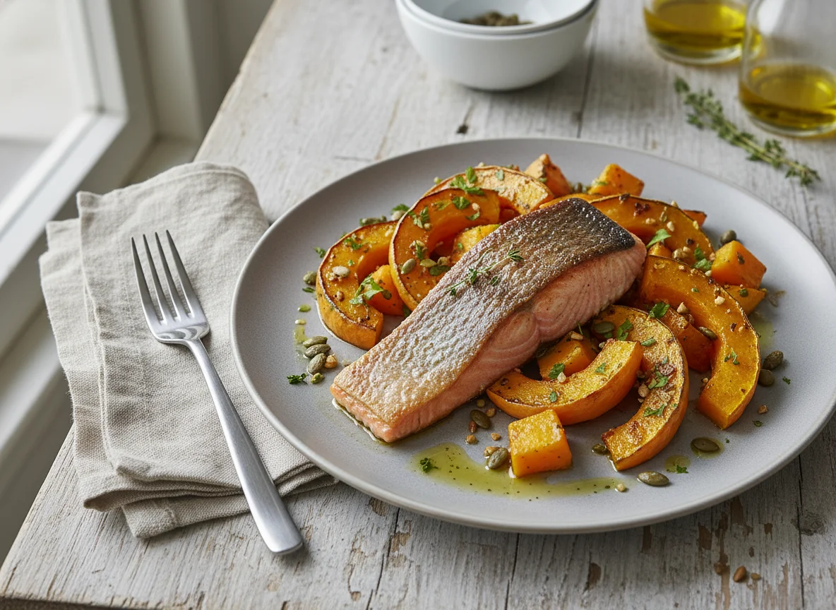 Lachs mit geröstetem Kürbis photo