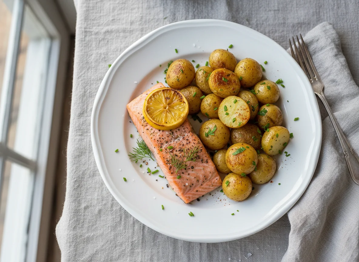 Lachs mit Kartoffeln und Zitrone photo