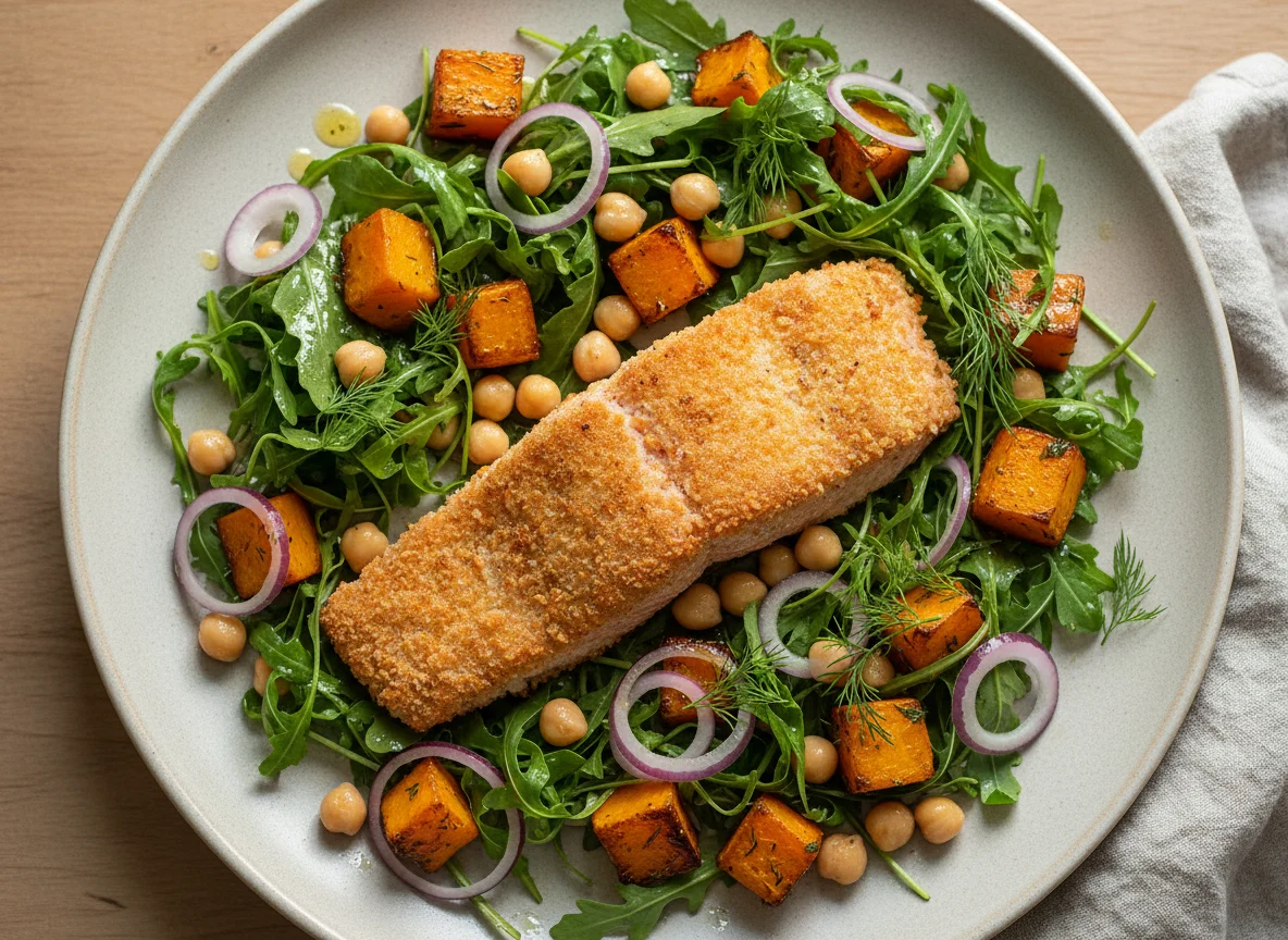 Lachs mit Kichererbsen-Kürbis-Salat photo