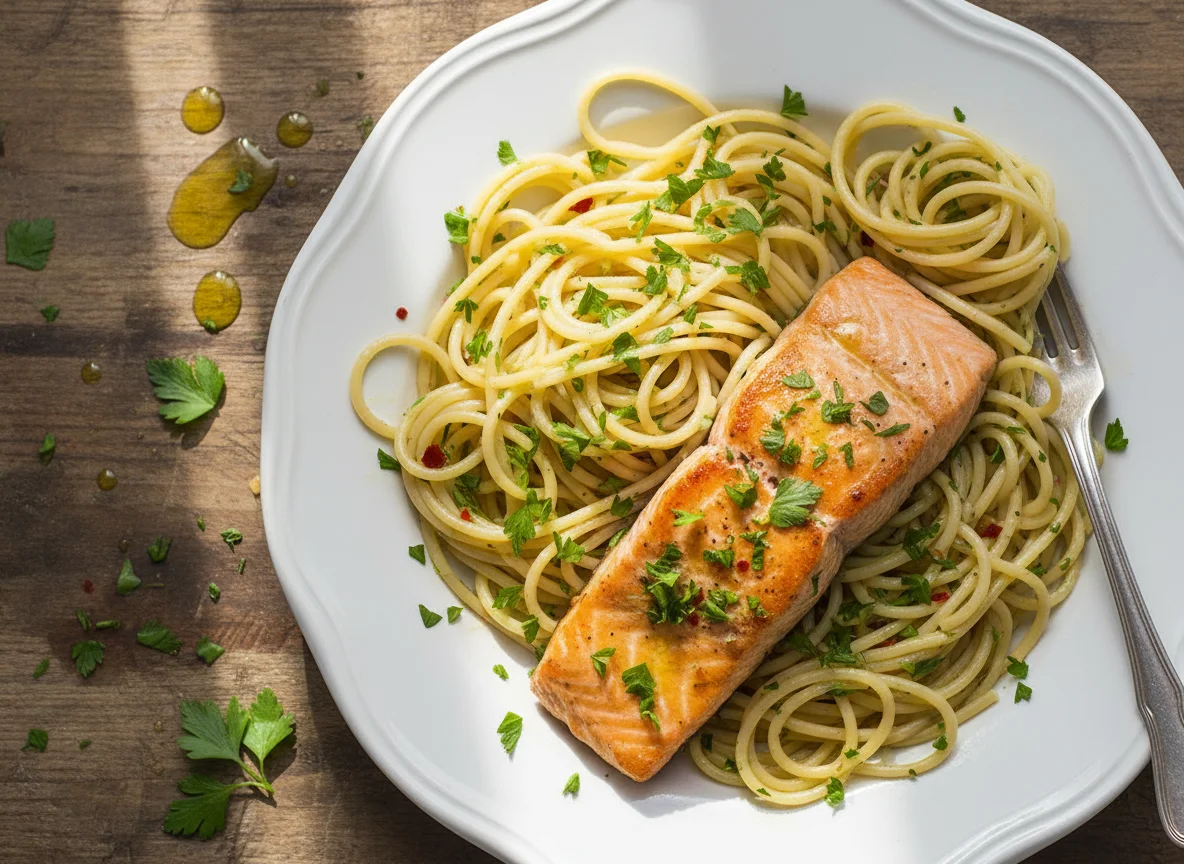 Lachs mit Spaghetti photo