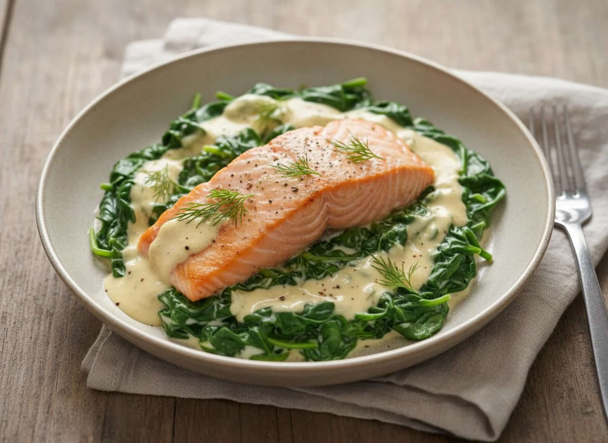 Lachs mit Spinat und Sahnesauce photo
