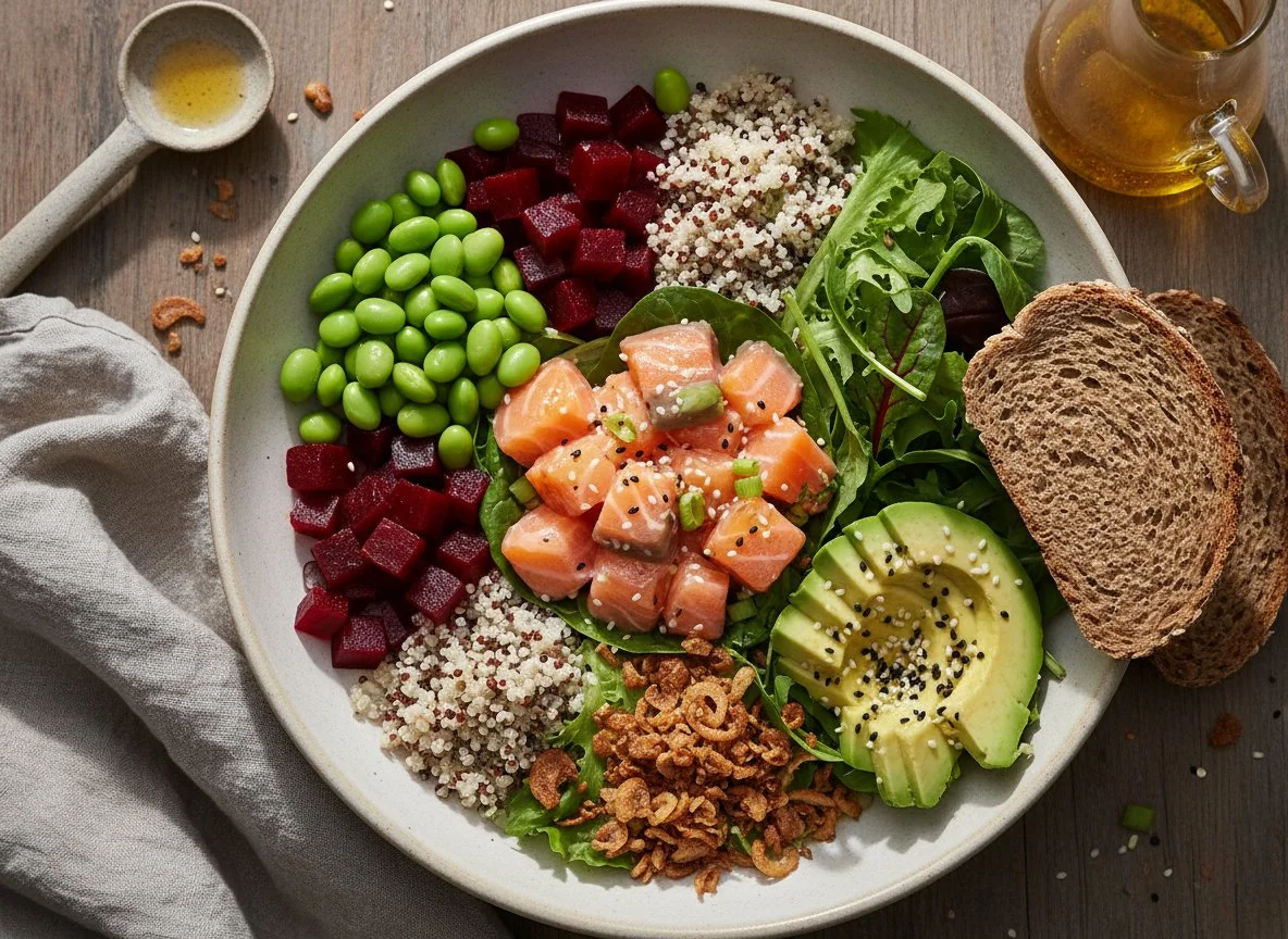 Lachs Poke Bowl mit Brot photo