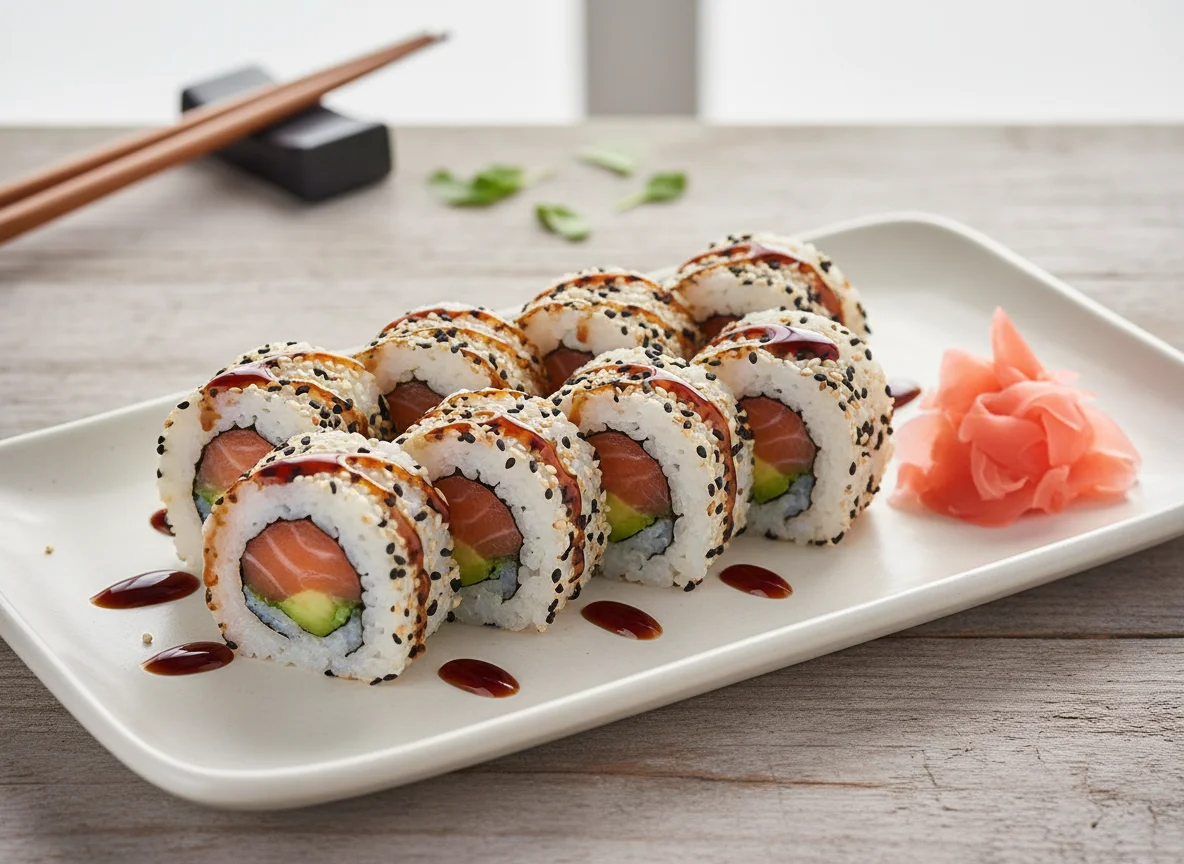 Lachs-Avocado Uramaki Sushi photo