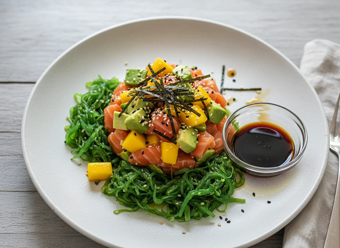 Lachs-Avocado-Mango-Salat mit Wakame photo