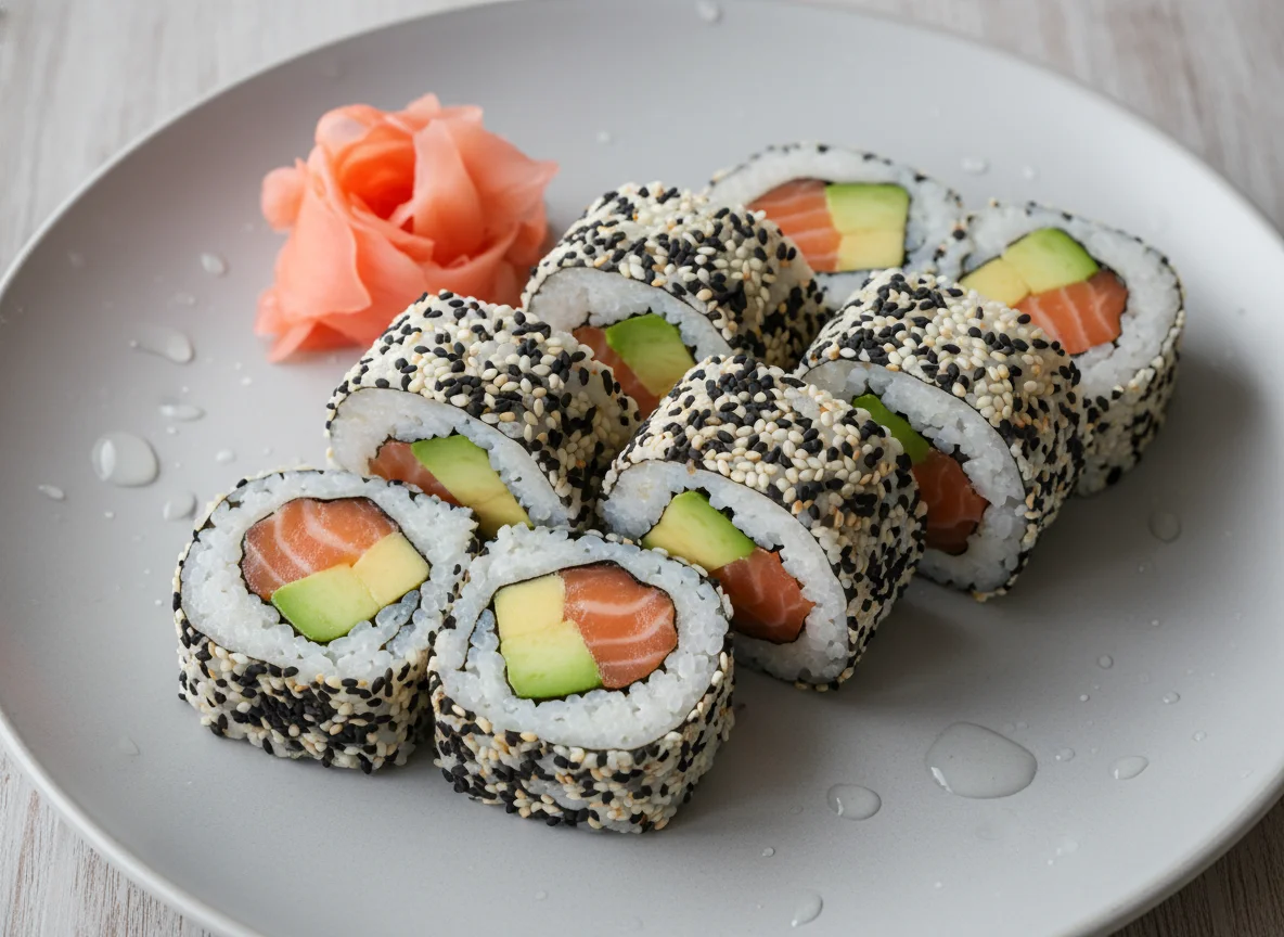 Lachs-Avocado-Sushi-Rollen photo