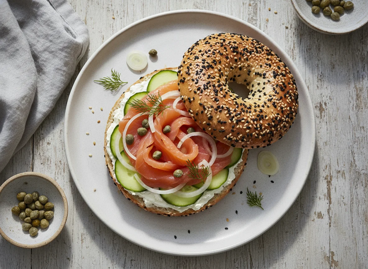 Lachs-Bagel mit Sesam photo