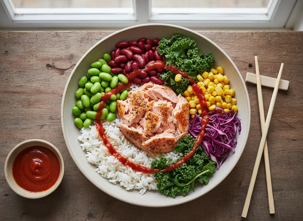 Lachs-Bowl mit Edamame und Bohnen photo