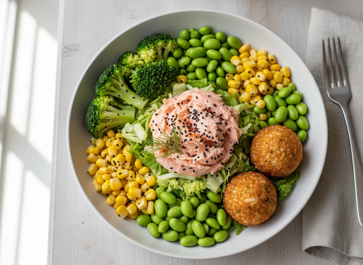 Lachs-Bowl mit Reisbällchen photo
