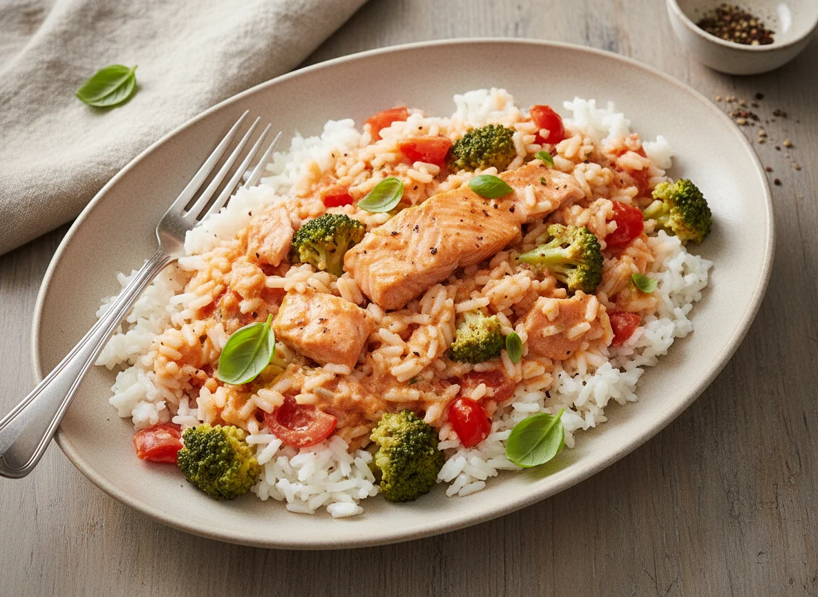 Lachs-Brokkoli-Reis-Pfanne photo