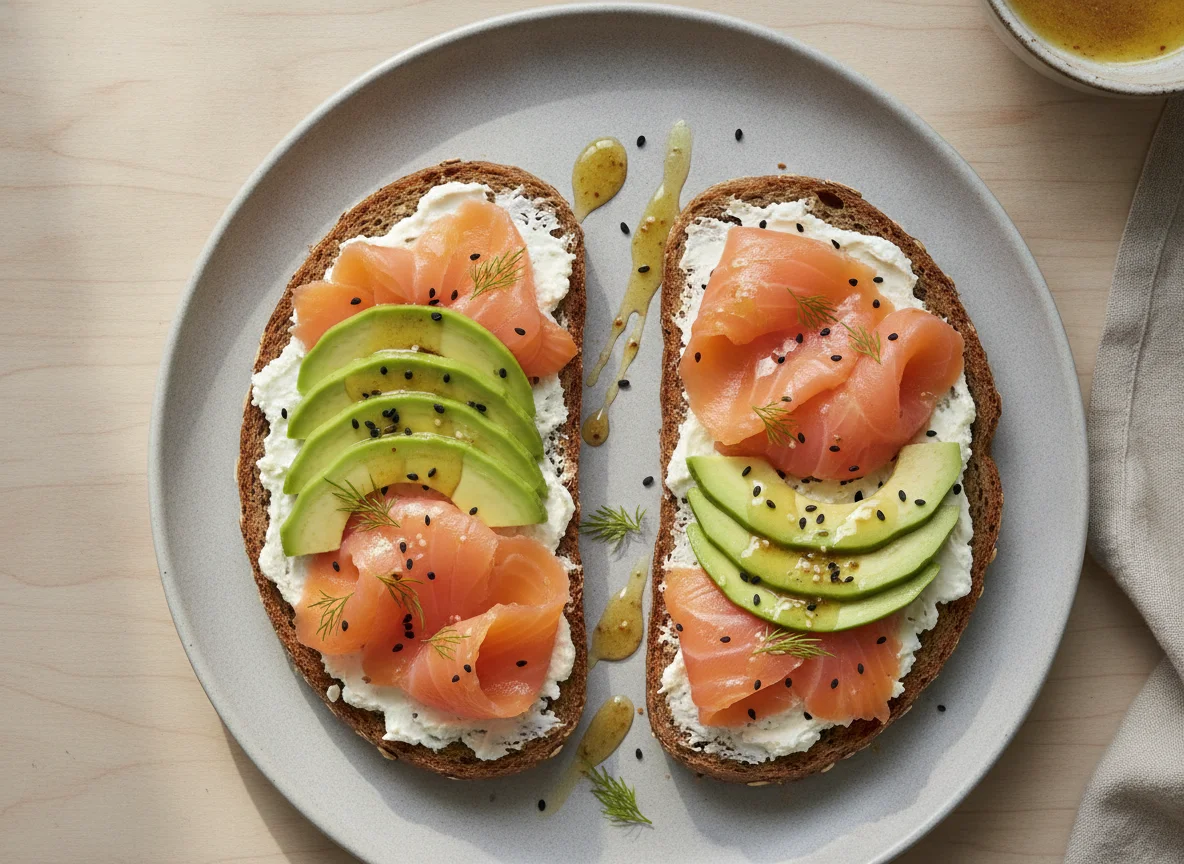 Lachsbrot mit Avocado und Frischkäse photo