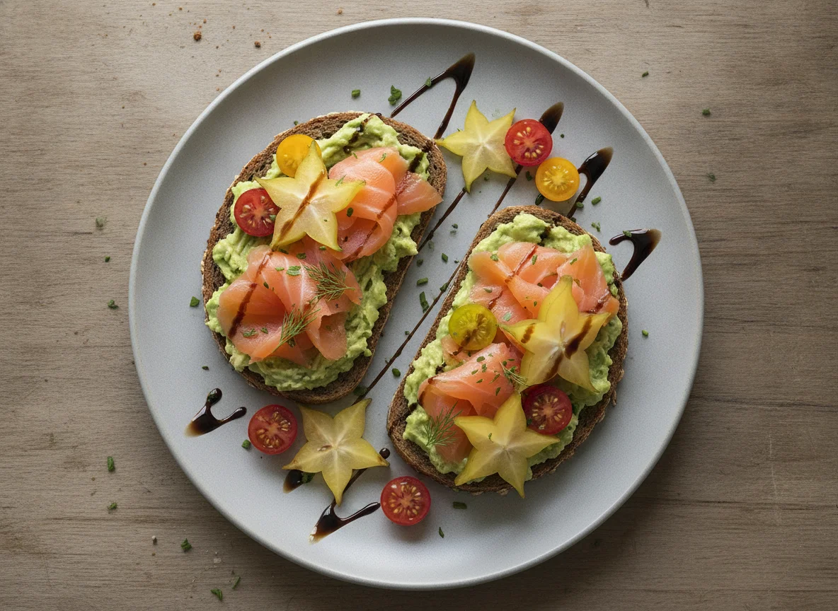 Lachsbrot mit Avocado und Sternfrucht photo