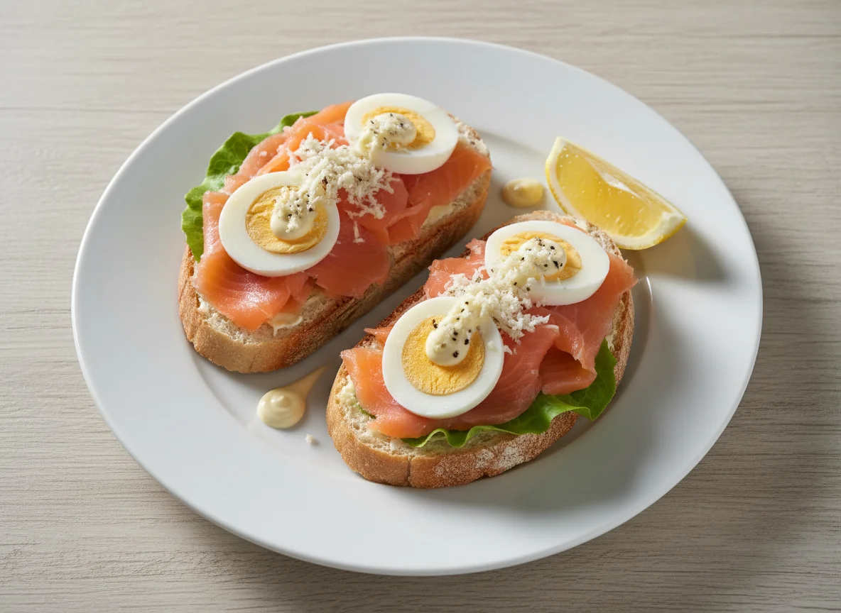Lachsbrot mit Ei und Kren photo