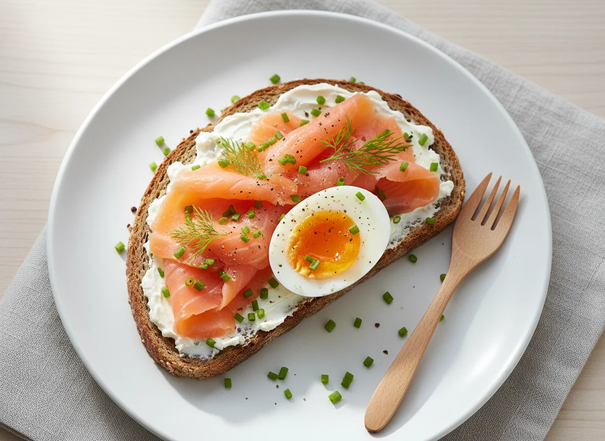 Lachs-Brot mit Eiern photo