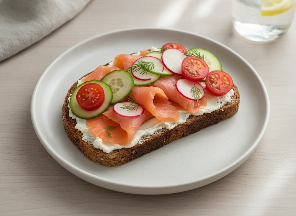 Lachsbrot mit Gemüse photo