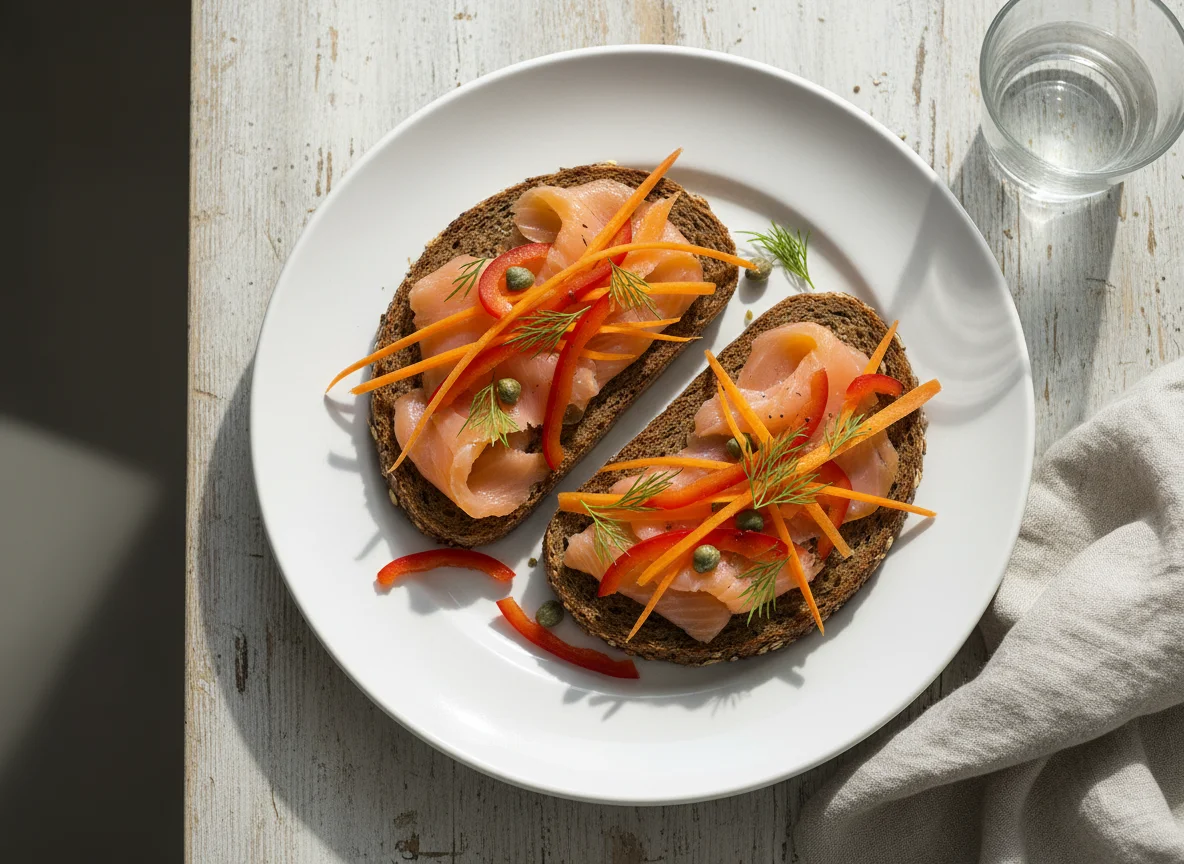 Lachs-Brot mit Gemüse photo