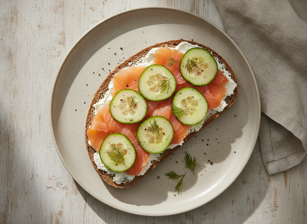 Lachsbrot mit Gurkenscheiben photo