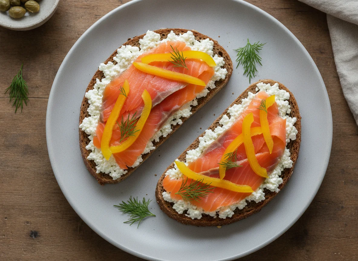 Lachsbrot mit Hüttenkäse photo