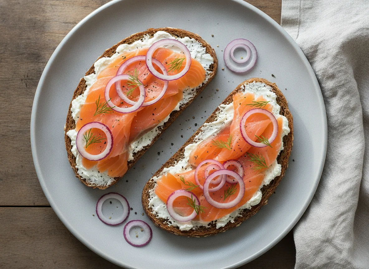 Lachsbrot mit roten Zwiebeln photo