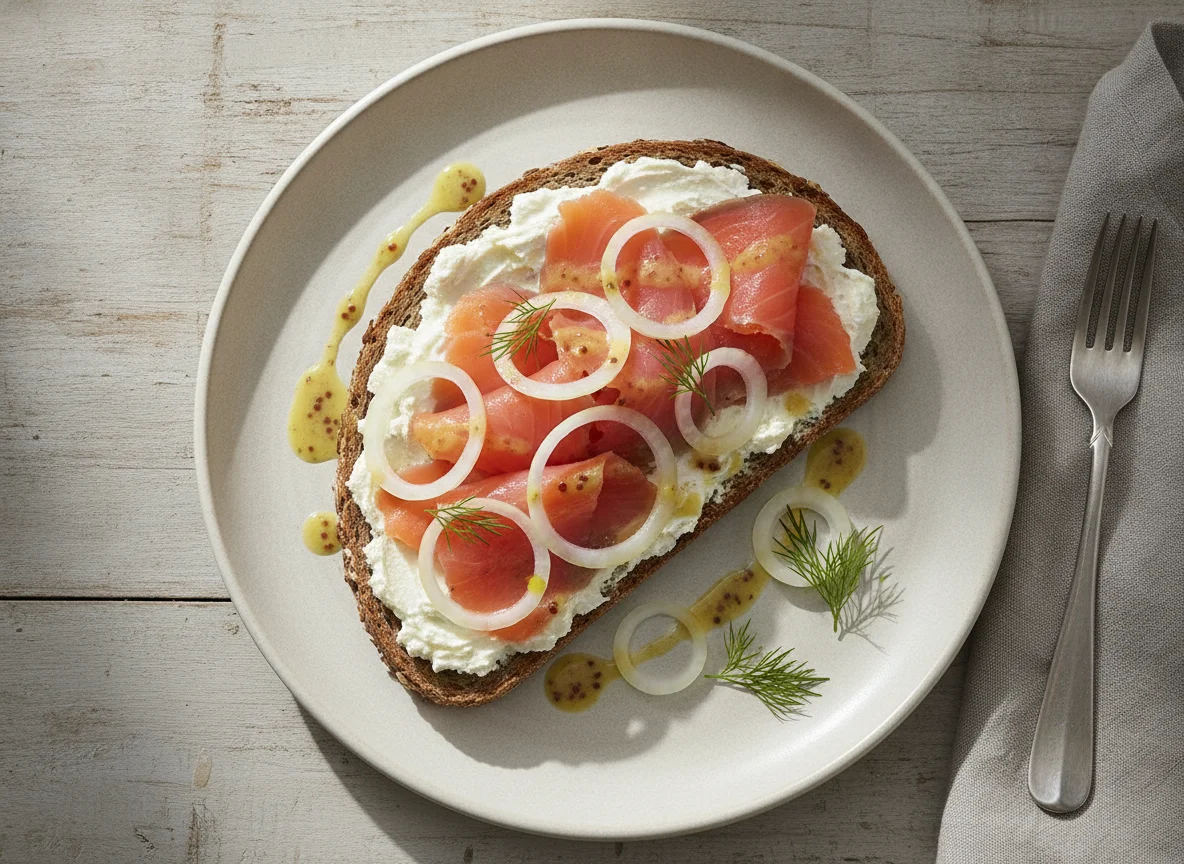 Lachsbrot mit Zwiebeln photo