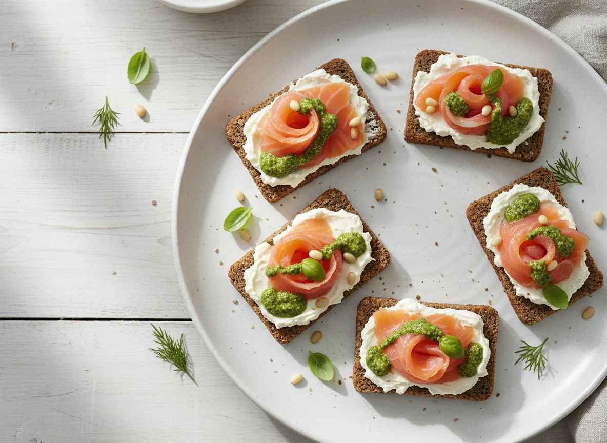 Lachs-Canapés mit Frischkäse und Pesto photo