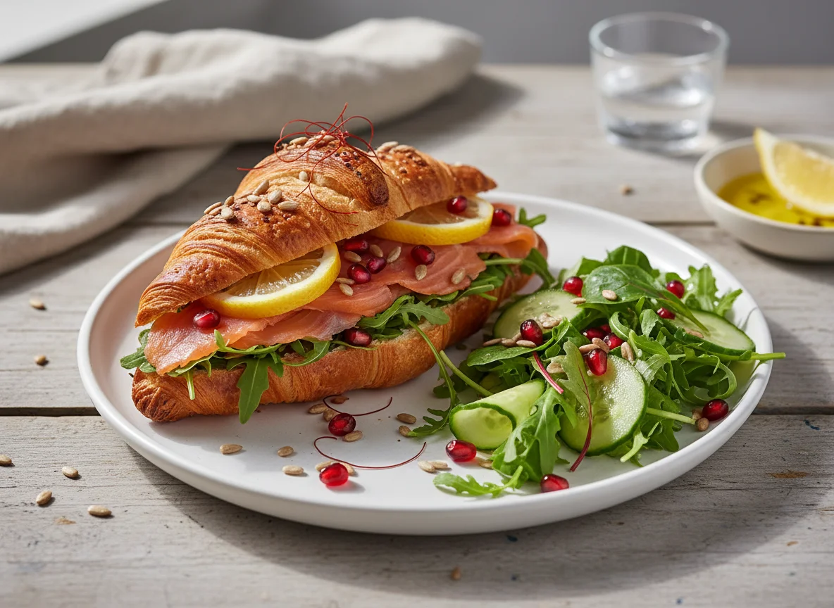 Lachs-Croissant mit Salatbeilage photo