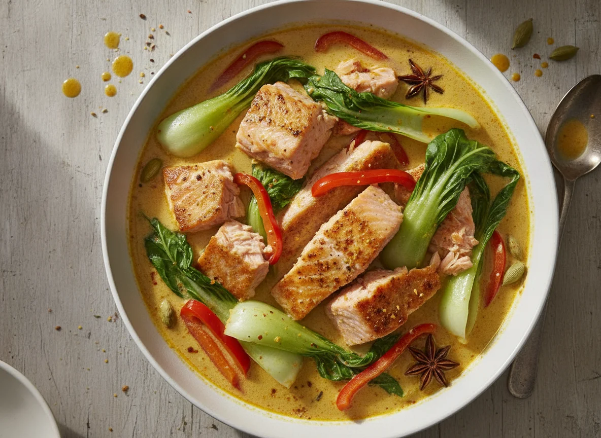 Lachs-Curry mit Gemüse photo