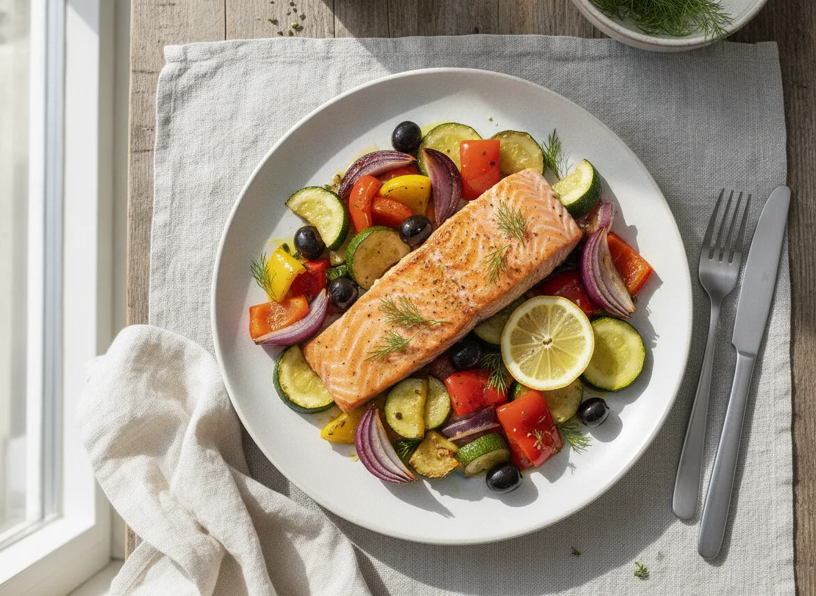 Lachsfilet mit Ofengemüse photo