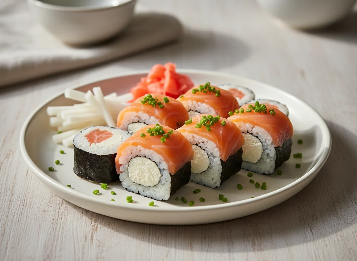 Lachs-Frischkäse-Sushi mit Schnittlauch photo