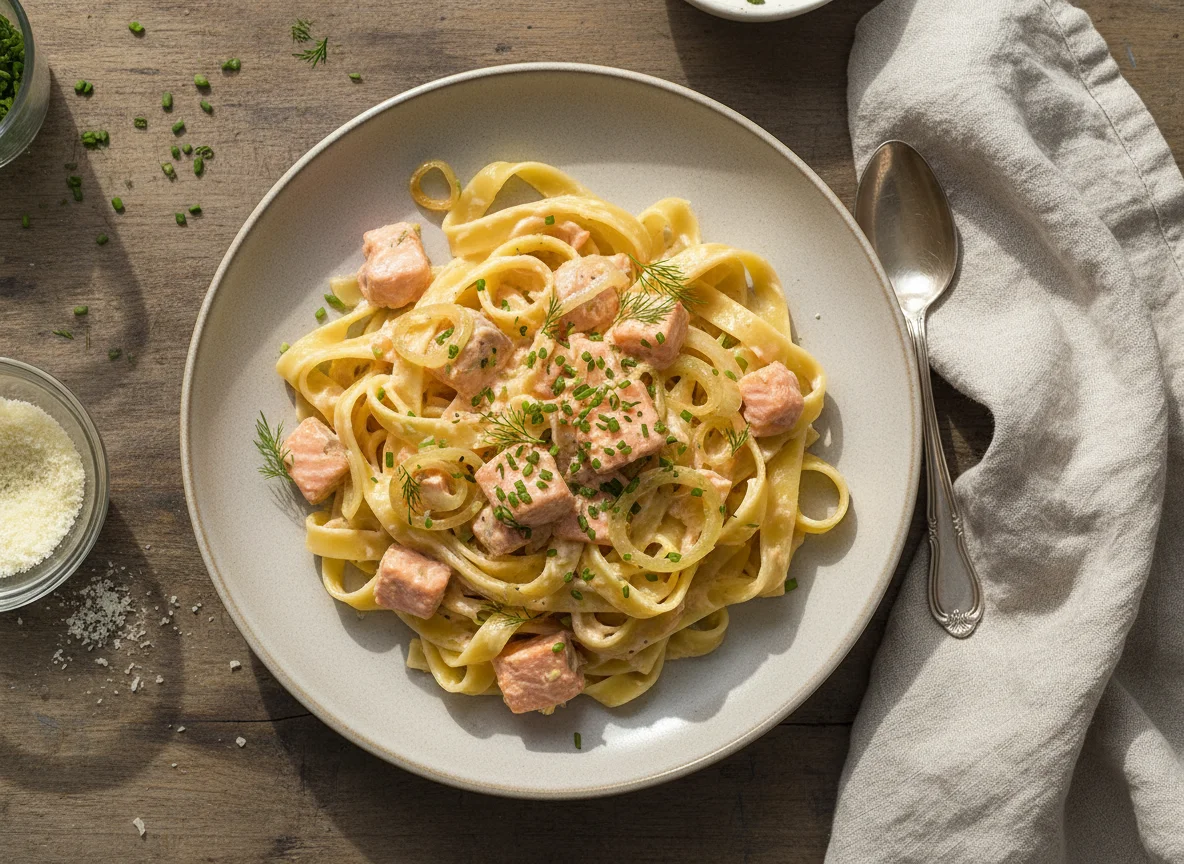 Lachs-Nudeln mit Cremefine photo