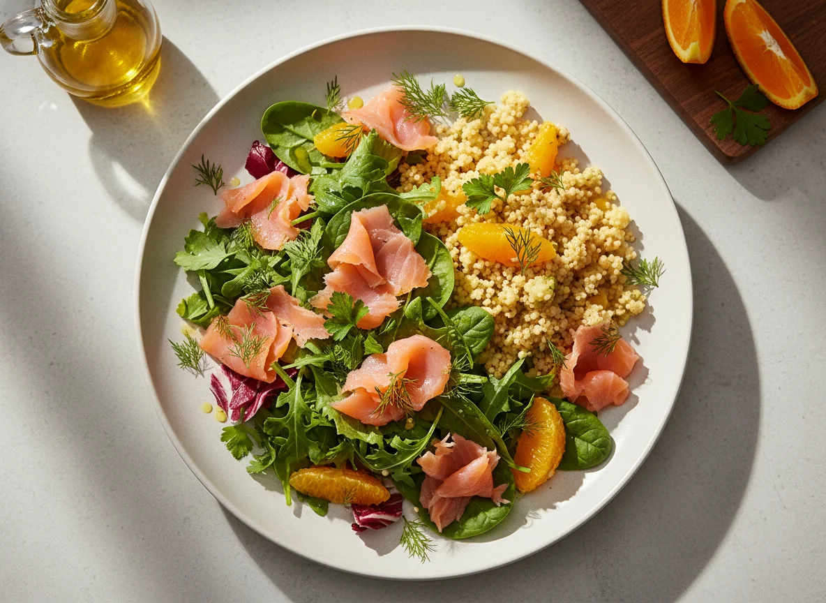 Lachssalat mit Couscous und Orangen photo