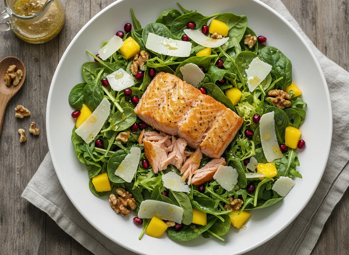 Lachs-Salat mit Parmesan und Granatapfel photo