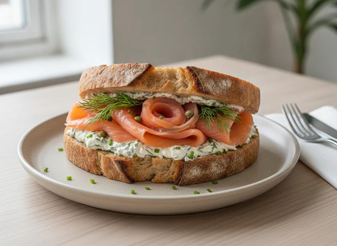 Lachssandwich mit Frischkäse photo