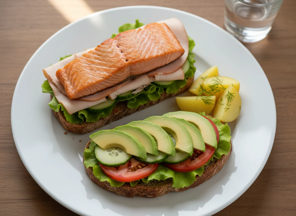 Lachs-Sandwich mit Gemüse photo