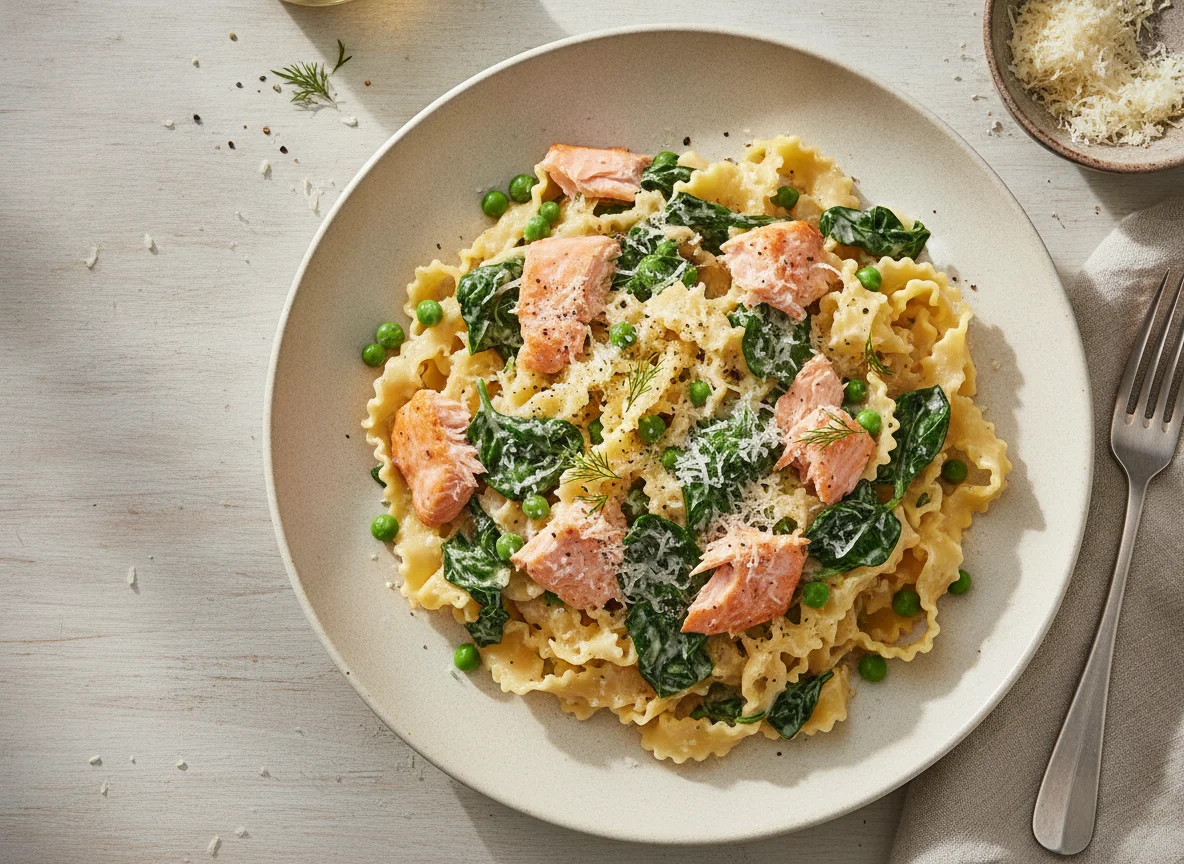 Lachs-Spinat-Pasta mit Sahnesauce photo
