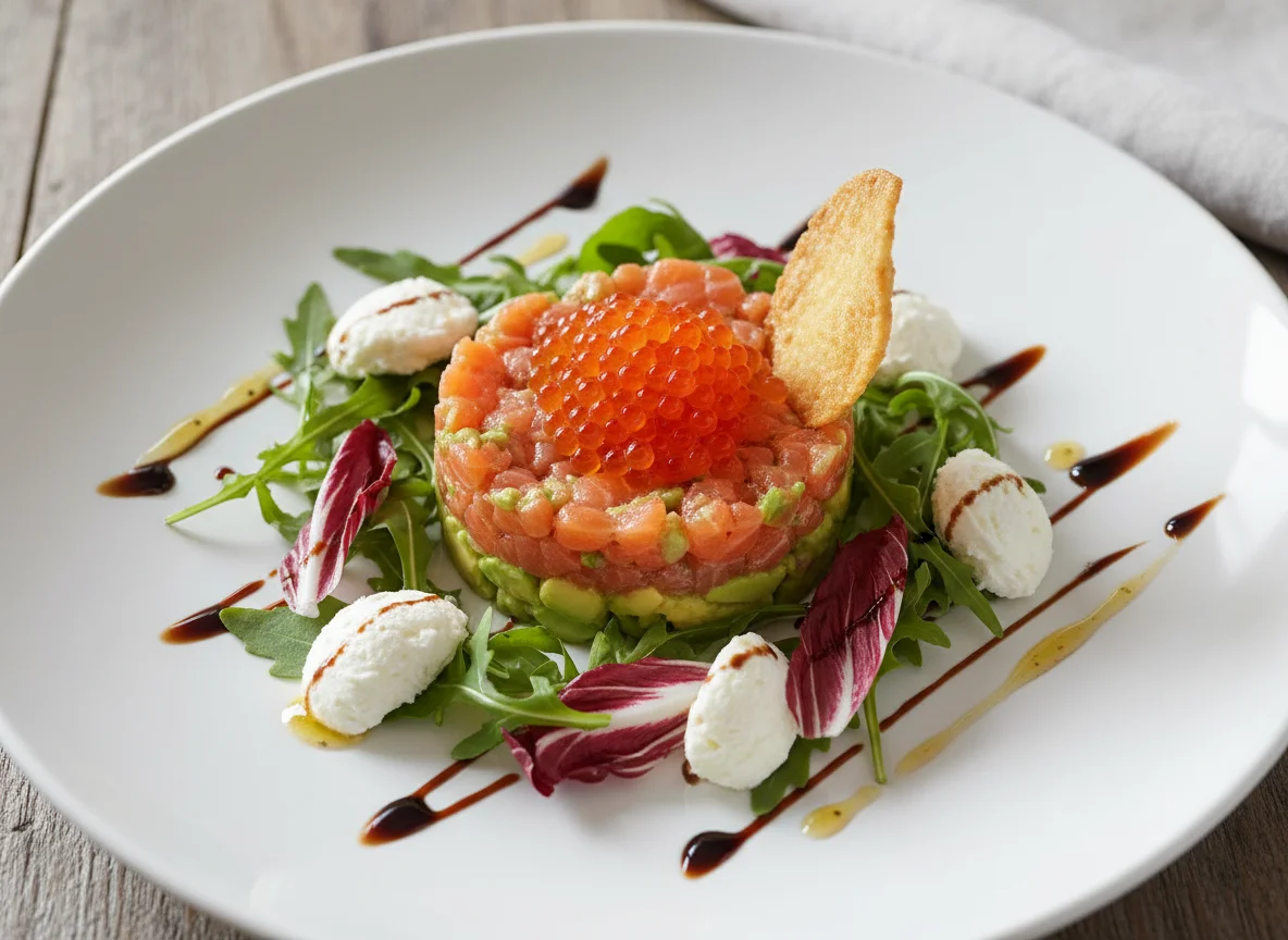 Lachstatar mit Rucola und Kaviar photo