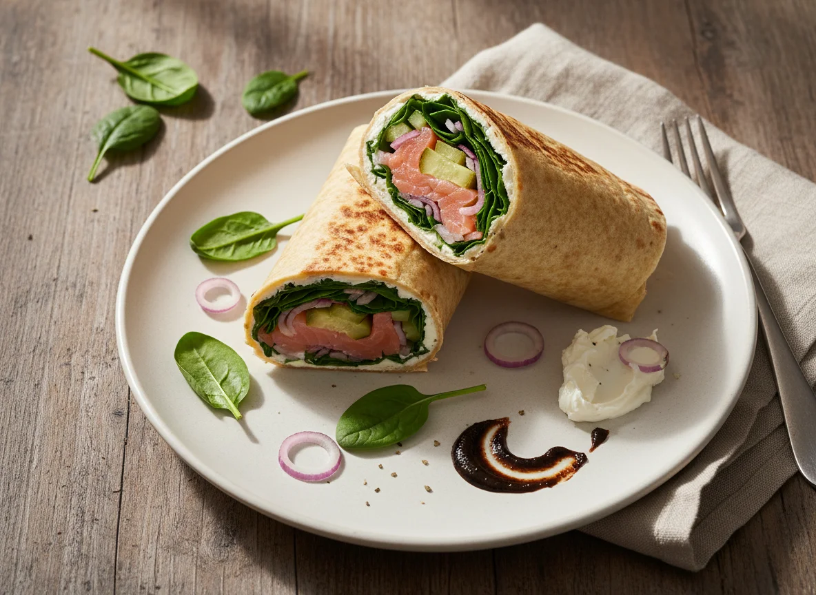 Lachs-Wrap mit Frischkäse und Gemüse photo