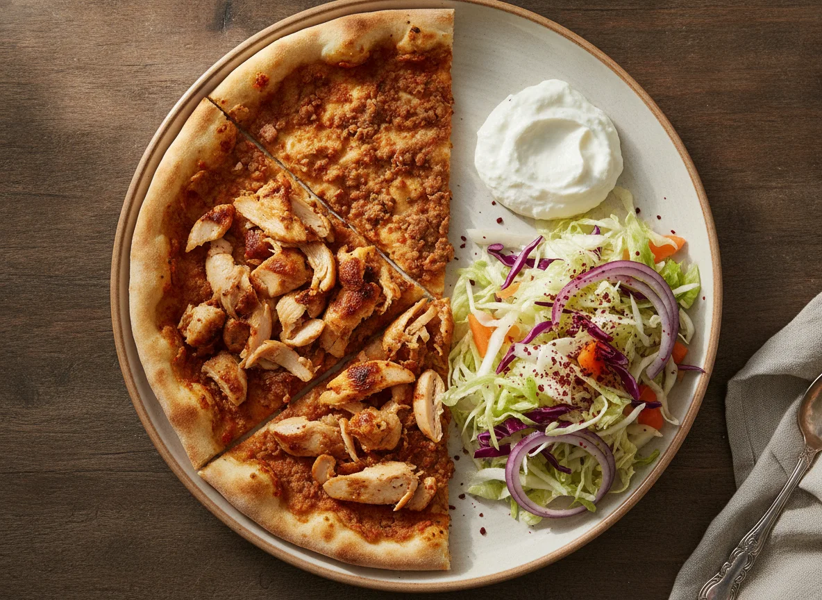 Lahmacun mit Dönerfleisch und Salat photo