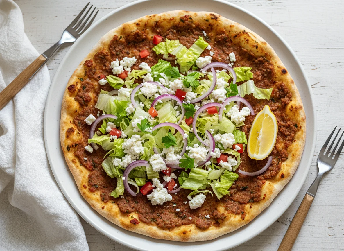 Lahmacun mit Feta und Salat photo