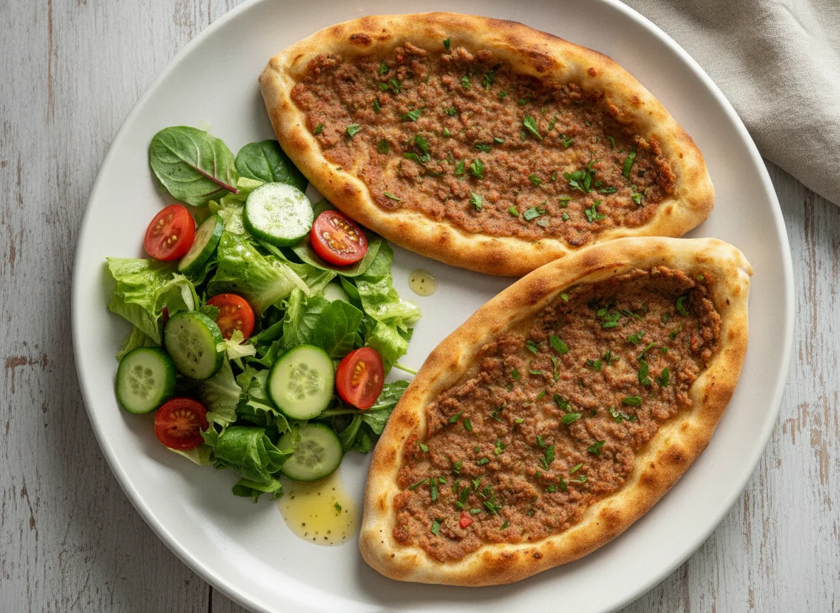 Lahmacun mit gemischtem Salat photo